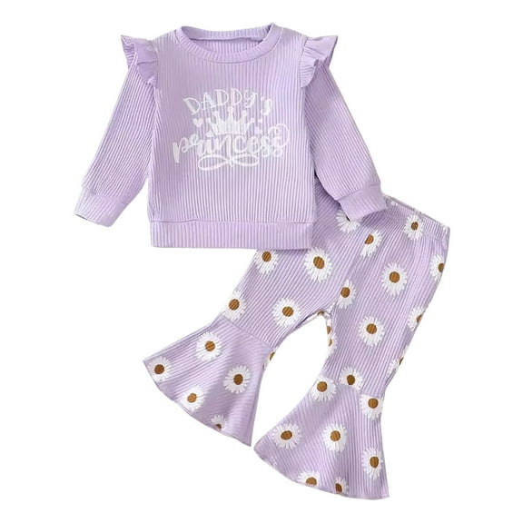 GYRATEDREAM Baby Girl Fall Winter Clothes Ruffle Sleeve Crewneck Sweatshirts Flare Pants 2pcs Toddler Outfits Set
