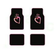 A Set of 4 Universal Fit Plush Carpet Floor Mats for Cars / Trucks - Multicolor Opt Art Pink and Red Hearts
