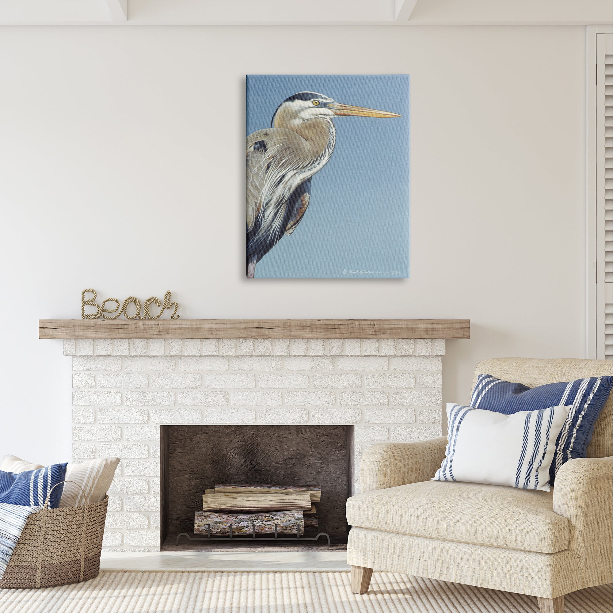 Stupell Industries Heron Portrait on Blue Animals & Insects Painting Gallery Wrapped Canvas Art Print Wall Art, 30 x 40