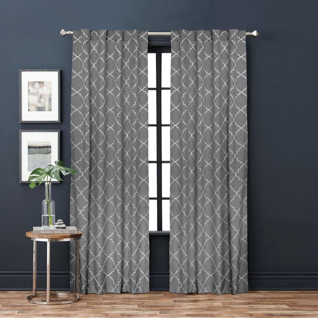 Hometrends Natalie 84" Light Filtering Drapery Window Curtain Panel, Back Tab, Grey