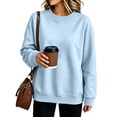 thumbnail image 3 of Nestiefly Oversized Crewneck Sweatshirt Women Fleece Long Sleeve No Hood Pullover Fall Casual Sweat Shirts Sky Blue S, 3 of 7