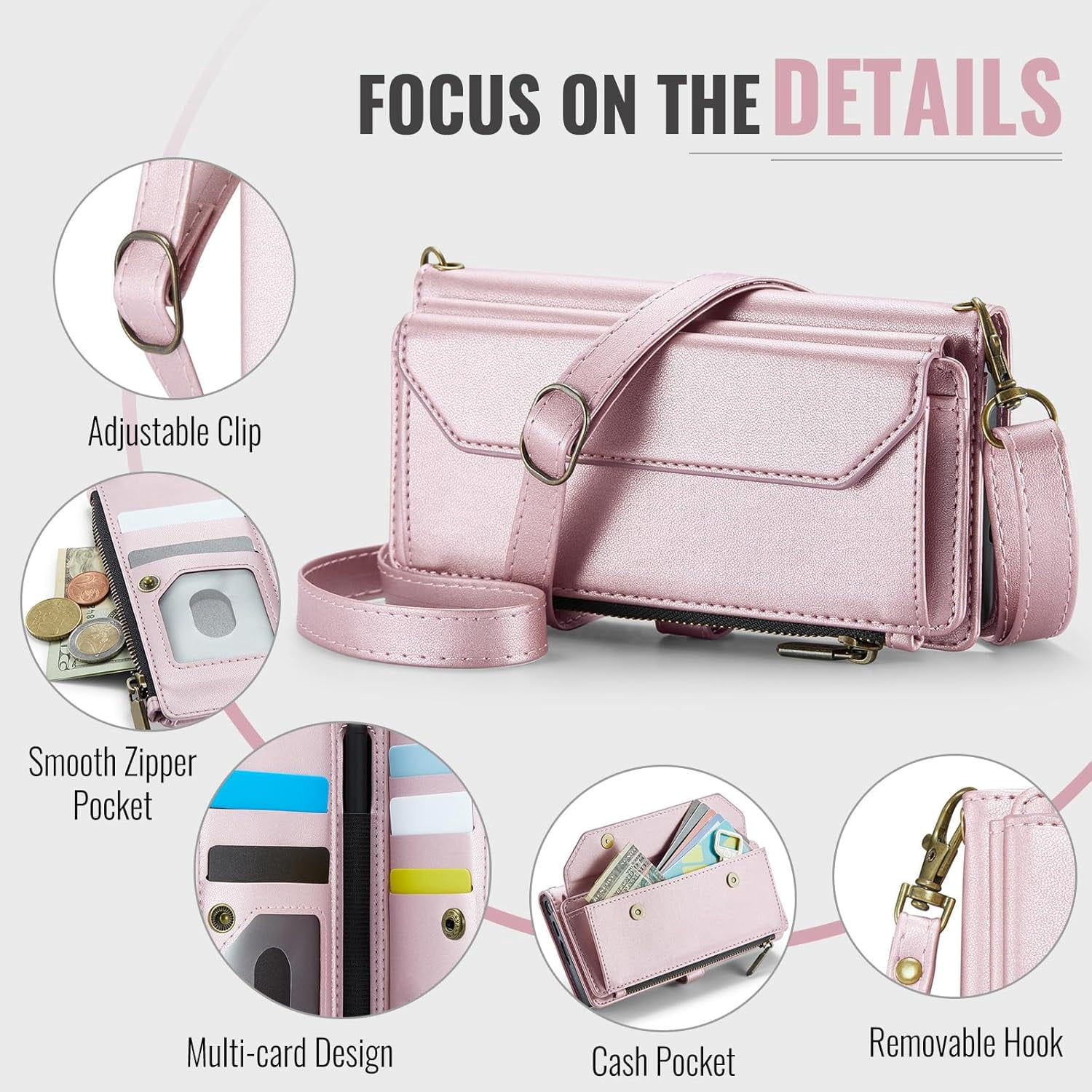 Phone Case for Samsung Galaxy Z Fold 4 5G 2022 Zipper Wallet Cover with S Pen and Flip RFID Blocking Credit Card Holder Stand Cell Accessories ZFold4 Z4 Fold4 4Z ZFold45G Women Girls Rose Gold