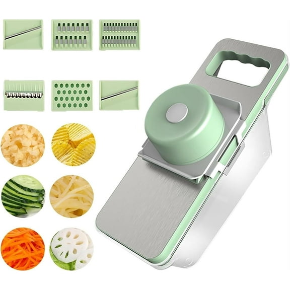 LINLIN 6-in-1 Multi Functional Food Chopper, Adjustable Vegetable Cutter with 6 Blades, Onion Cutter Cheese Grater Garlic Grinder with Container