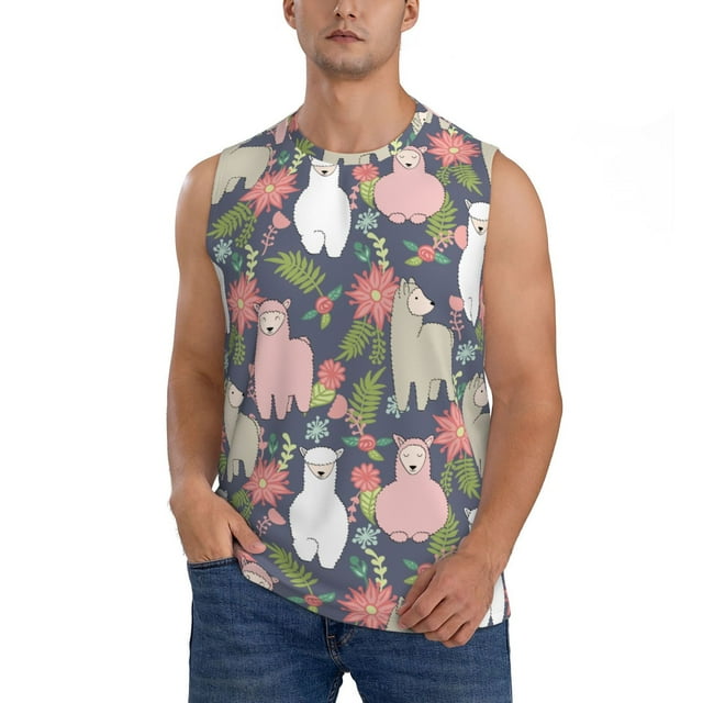 Bingfone Llamas Pattern Men's Tank Tops Workout Sleeveless Tee Shirts Running Beach Tanks for Men-X-Large