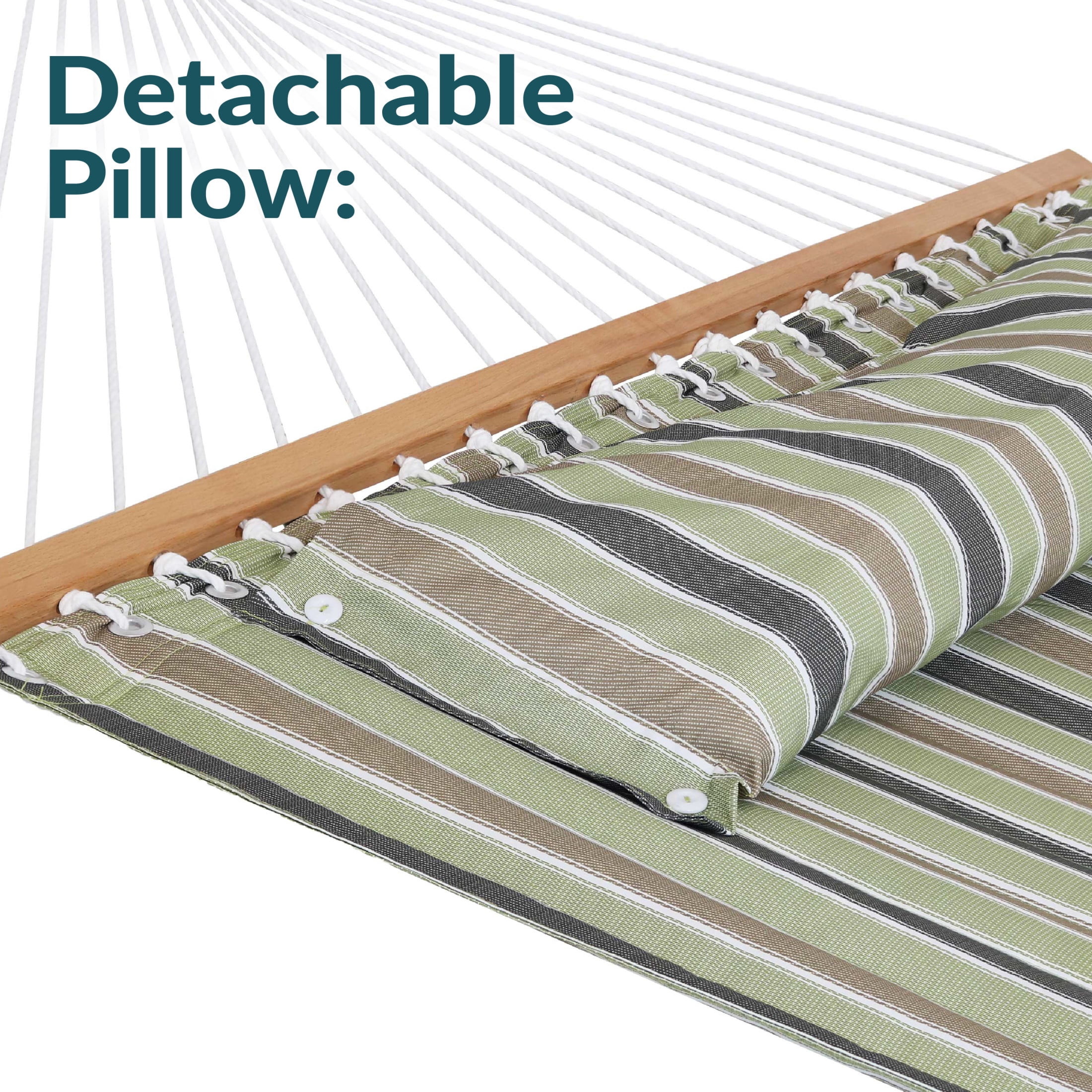 Sunnydaze 2-Person Quilted Polyester Spreader Bar Hammock, 450 lb Capacity - Khaki Stripe