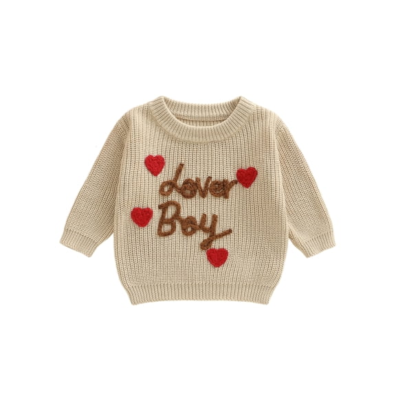Rdhnmea Toddler Baby Boys Valentines Sweater Lover Boy Letters Heart Embroidery Crew Neck Long Sleeve Knit Tops Spring Outfits