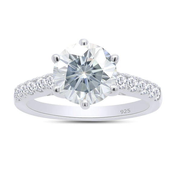 2 Carat Round Cut White Moissanite Lab Created Diamond Solitare with Accents Ring 14K White Gold Plated Sterling Silver(G-H Color,VVS1 Clarity,2 Cttw)-5