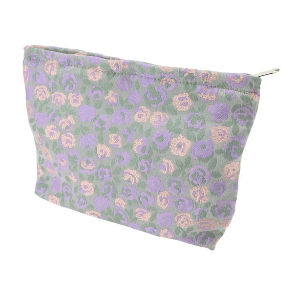 Unique Bargains 1 Pc Women Large Fresh Artistic Jacquard Makeup Bag for Travel Vacation Purple Cotton