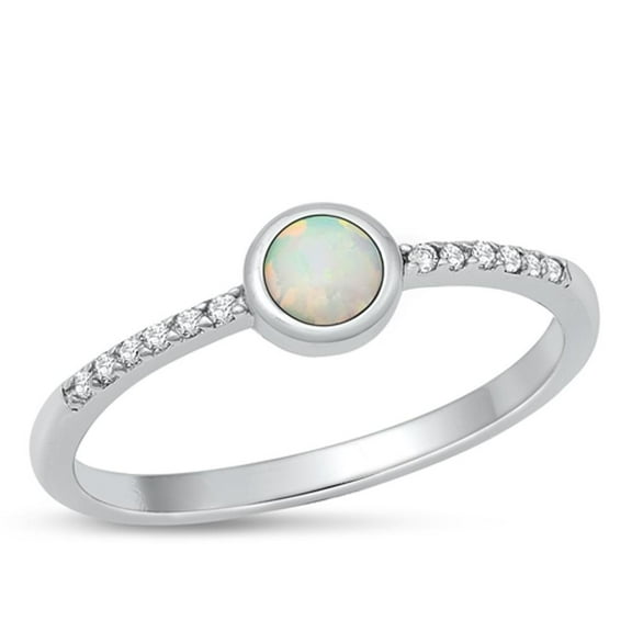CHOOSE YOUR COLOR White CZ White Simulated Opal Ring .925 Sterling Silver Band Female Size 6