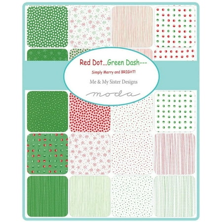 Red Dot Green Dash Moda Charm Pack By Me and My Sister Designs; 42 - 5'' Precut Fabric Quilt Squares