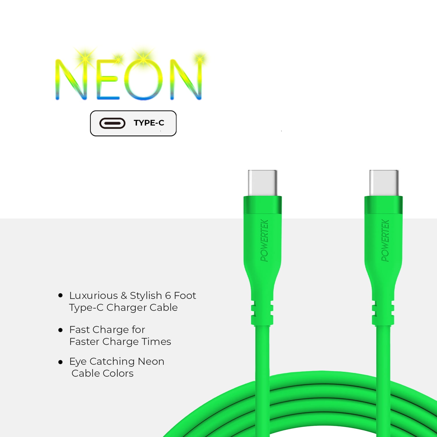 Liquipel Powertek Neon USB-C to USB-C - Green