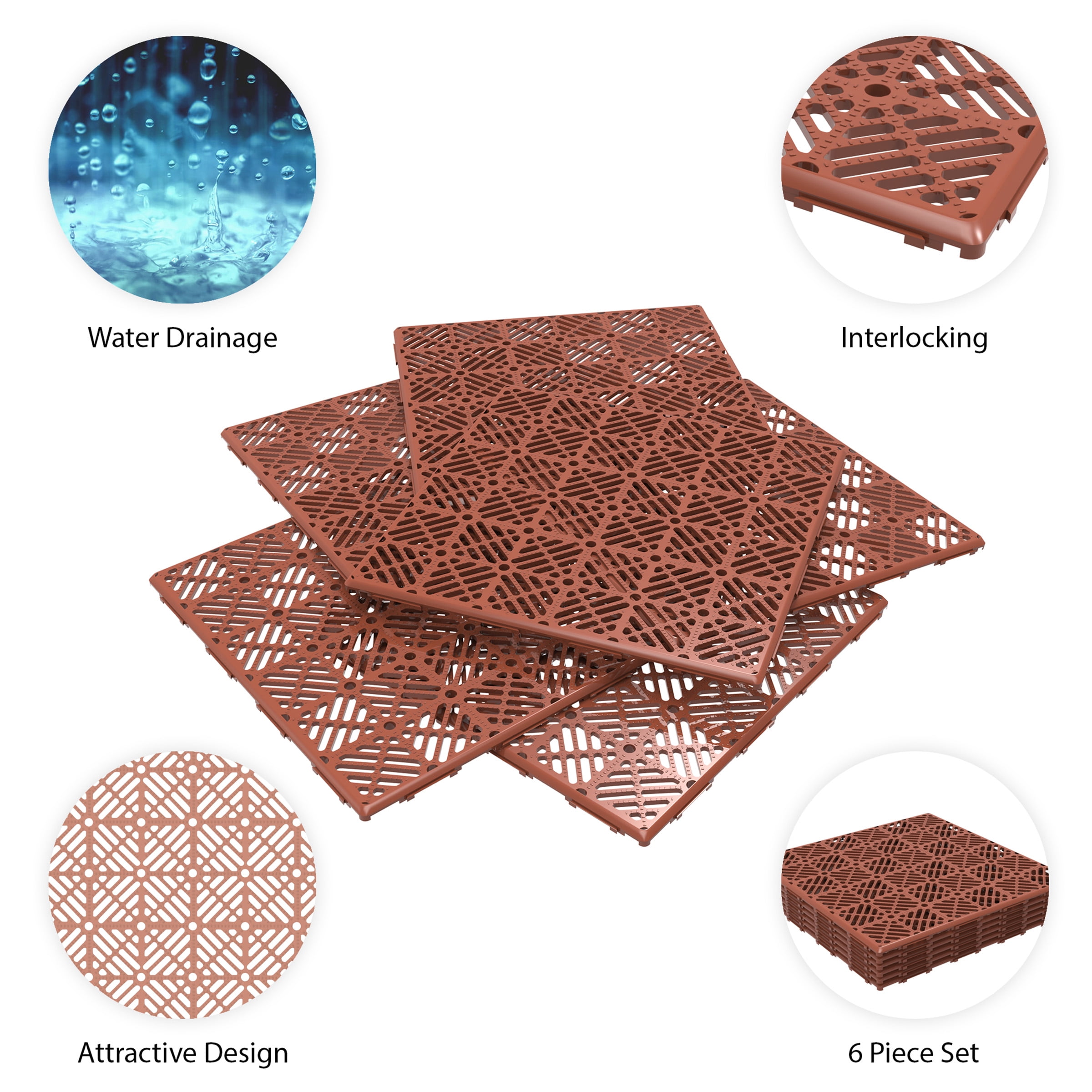 Interlocking Floor Tiles for Patio, Deck, Walkway, Garage, 30 Piece By Pure Garden