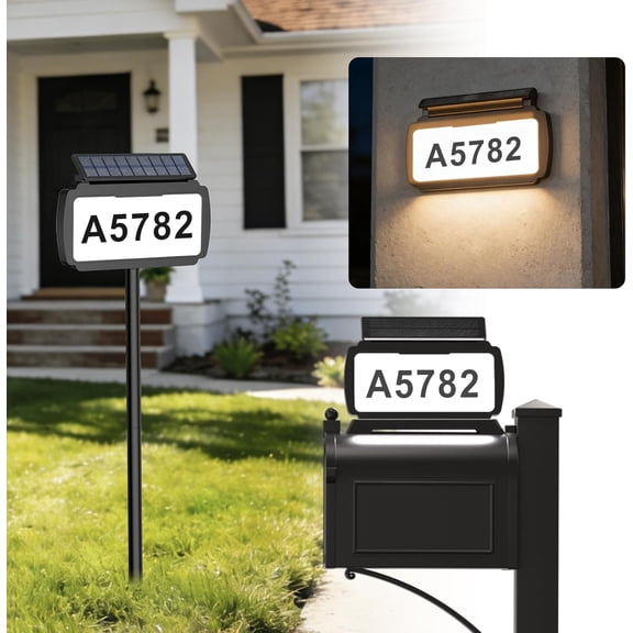 Solar Address Sign, Mailbox Numbers with 3 Mount Options, House Number Sign with 3 Color Options, IP54 Waterproof Solar House Numbers for Outside, Light on One Side, Only Lighted Plaque, Not Mailbox