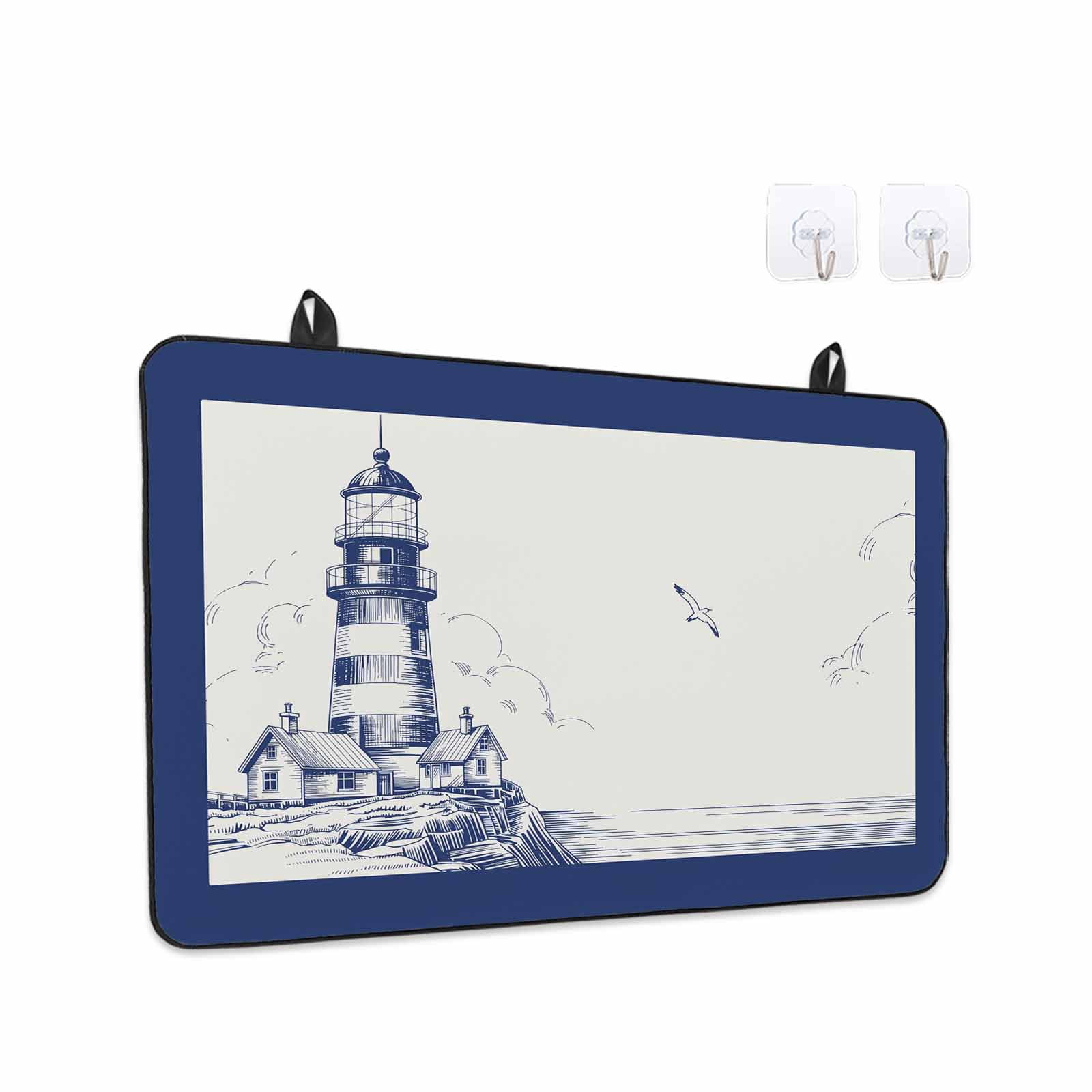 Lighthouse Stove Top Cover for Electric Stove, Heat-proof & Non Slip Glass Top Stove Cover Protector, Ocean Seagull Vintage Navy Blue Coastal Boat Kitchen Flat Cooktop Rubber Mat 36x21 Inches
