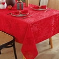 thumbnail image 2 of SASTYBALE Christmas Tablecloth Rectangle Poinsettia Jacquard Xmas Tablecloths, Spillproof Anti-Wrinkle Damask Fabric Table Cover for Winter, Xmas & Holiday Parties, 2 of 7