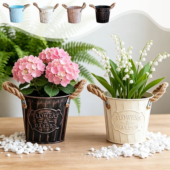 AYktou Vintage Galvanized Flower Buckets, Metal Planter Tubs Flower Pots with Rope Handles, Farmhouses Hanging Bucket Rustproof Flowerpot for Indoor Outdoor Garden Patio Party Wedding Home Decor