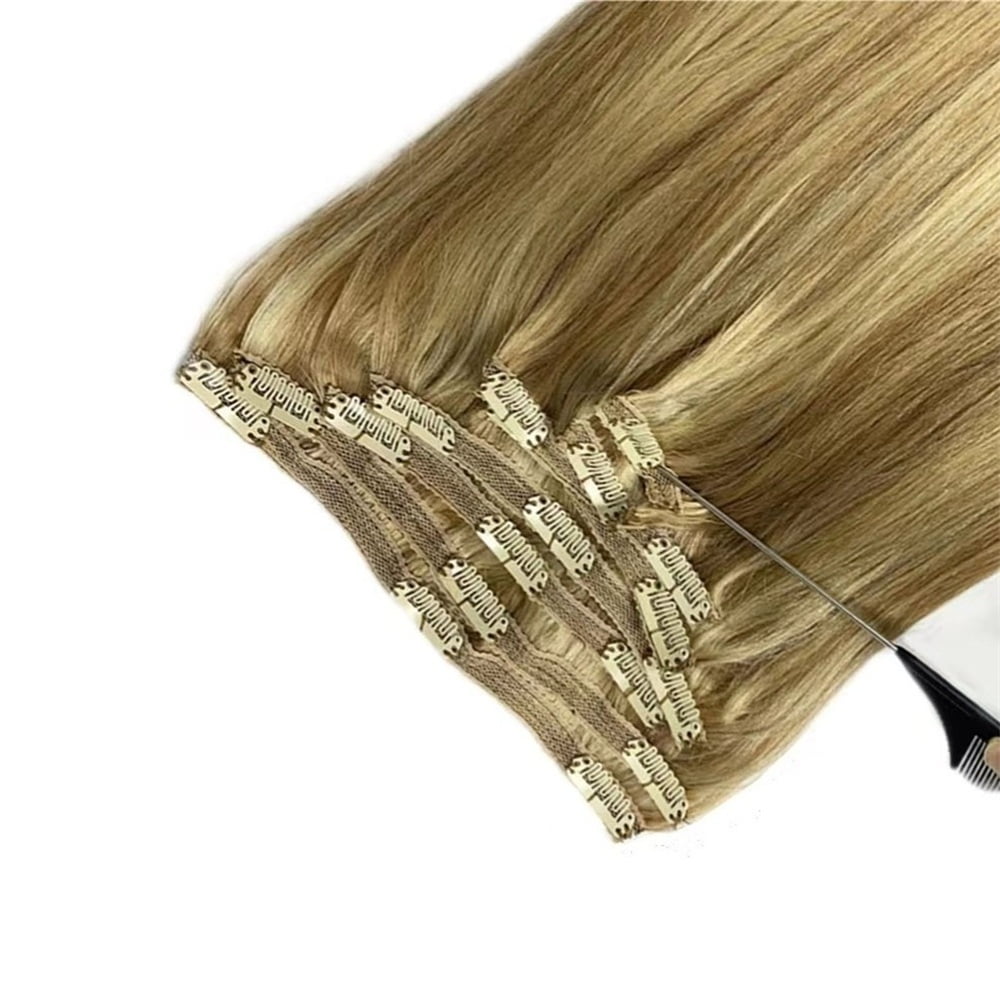 Clip in Hair Extensions for Women, P8/613# Highlight Blonde Real Human Hair Extensions 8-26inch 120g Straight Seamless Clip in Extensions Remy Hair