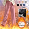 thumbnail image 4 of Lovskoo Fleece Lined Pants Women Plush Solid Color Loose Casual Straight Leg Large Length Pants Blue, 4 of 4