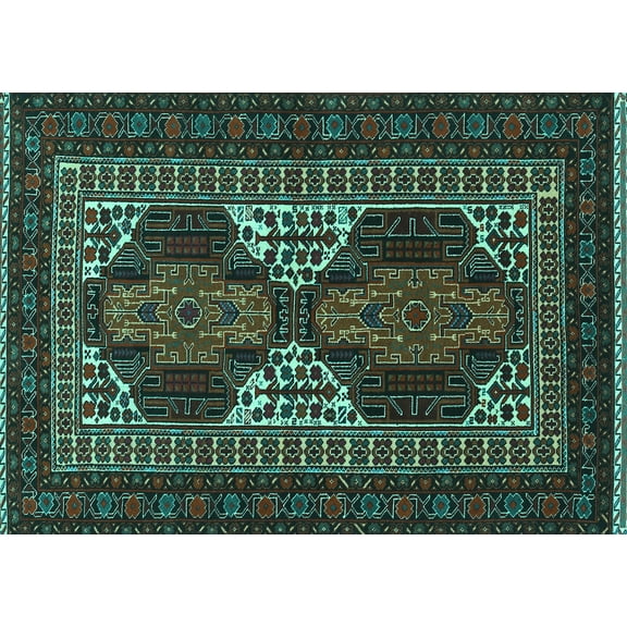 Ahgly Company Machine Washable Indoor Rectangle Persian Turquoise Blue Traditional Area Rugs, 5' x 7'