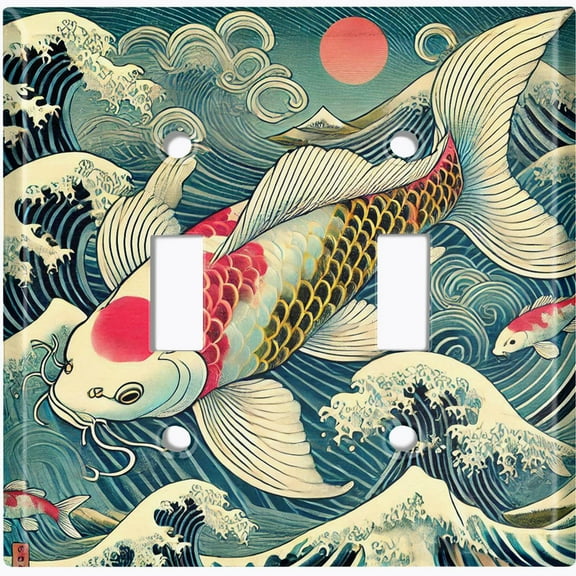 Metal Light Switch Wall Plate Outlet Cover (Traditional Koi Fish Art - Double Toggle)