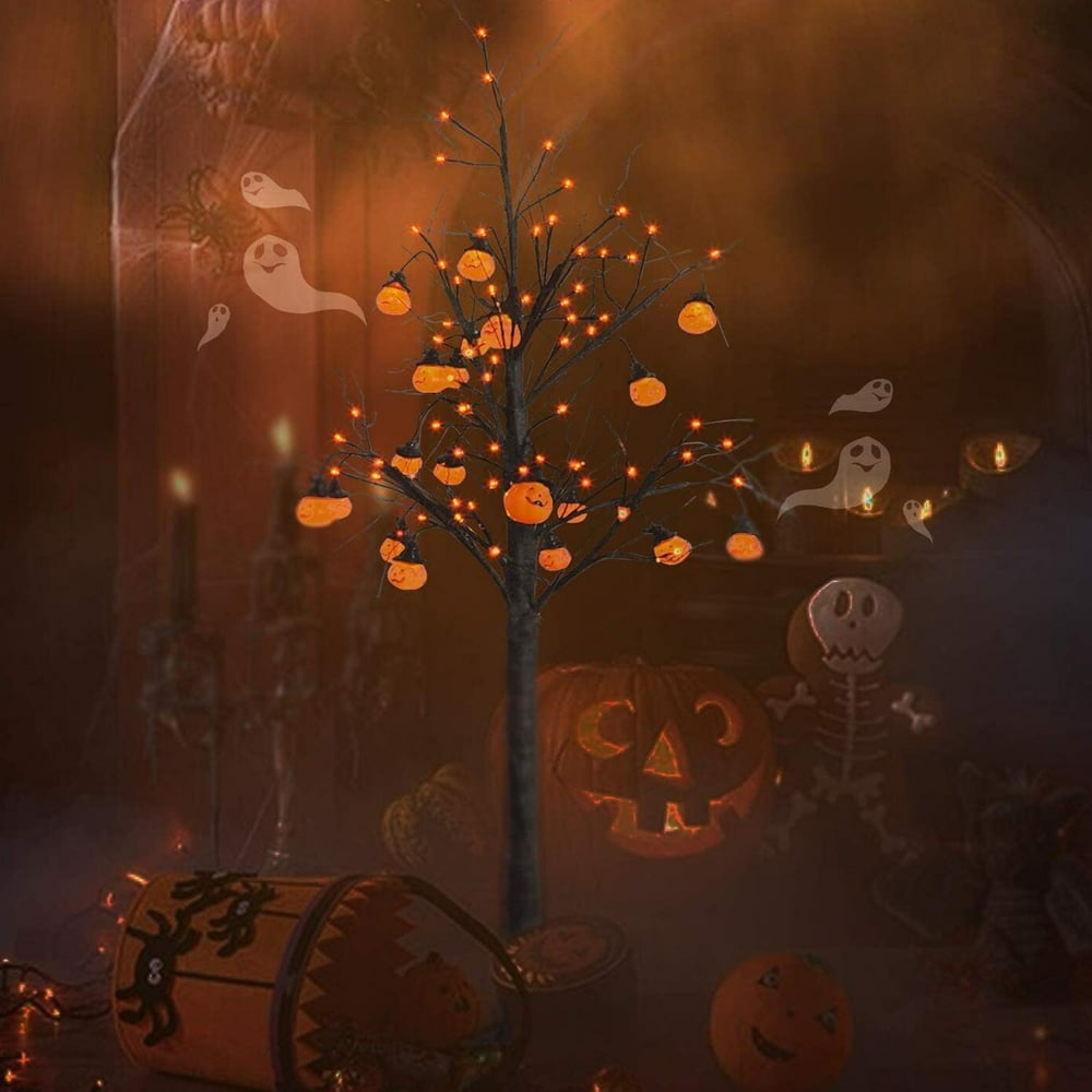 Twinkle Star 6FT Halloween Decorations Black Spooky Tree, Glittered ...