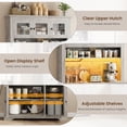 thumbnail image 3 of COZONY 68.7" Farmhouse Coffee Bar Cabinet with LED Light and Power Outlet, Kitchen Hutch with Drawers, Wine Rack for Dining Room, Living Room,Gray, 3 of 7