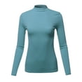 thumbnail image 2 of A2Y Women's Basic Solid Soft Cotton Long Sleeve Mock Neck Top Shirts Junior Fit Titanium S, 2 of 6