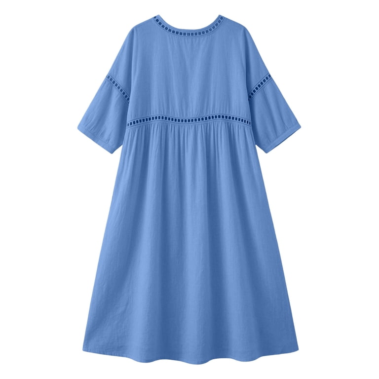 loose house dresses Cotton Linen Dresses for Women 2026 Spring V Neck Short Sleeve Plus Size Maxi Dress Tiered Flowy Loose Oversized Long Tshirt Dresses Simple Midi Casual House Gauze Dress Beach Vacation Long Sundress