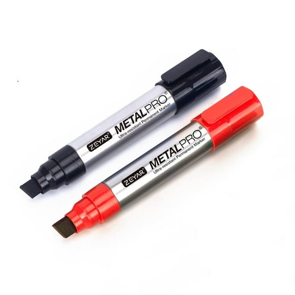 ZEYAR Permanent Markers Pen, JUMBO Size, Aluminum Barrel, Set of 2, Premium Waterproof & Smear Proof Markers, Quick Drying (Black & Red)