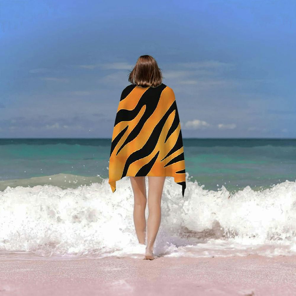 PHYHOO Tiger Skin Print Microfiber Beach Towel, Animal Pattern Large Oversized Beach Towel Lightweight Quick Dry Soft Absorbent Bath Towel, Sand Free Towel for Swimming Travel Sports 30x60in