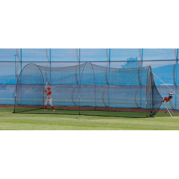 HEATER SPORTS Xtender 30' Baseball and Softball Batting Cage Net and Frame With Built In Pitching Machine Harness For Safety (Machine NOT Included)