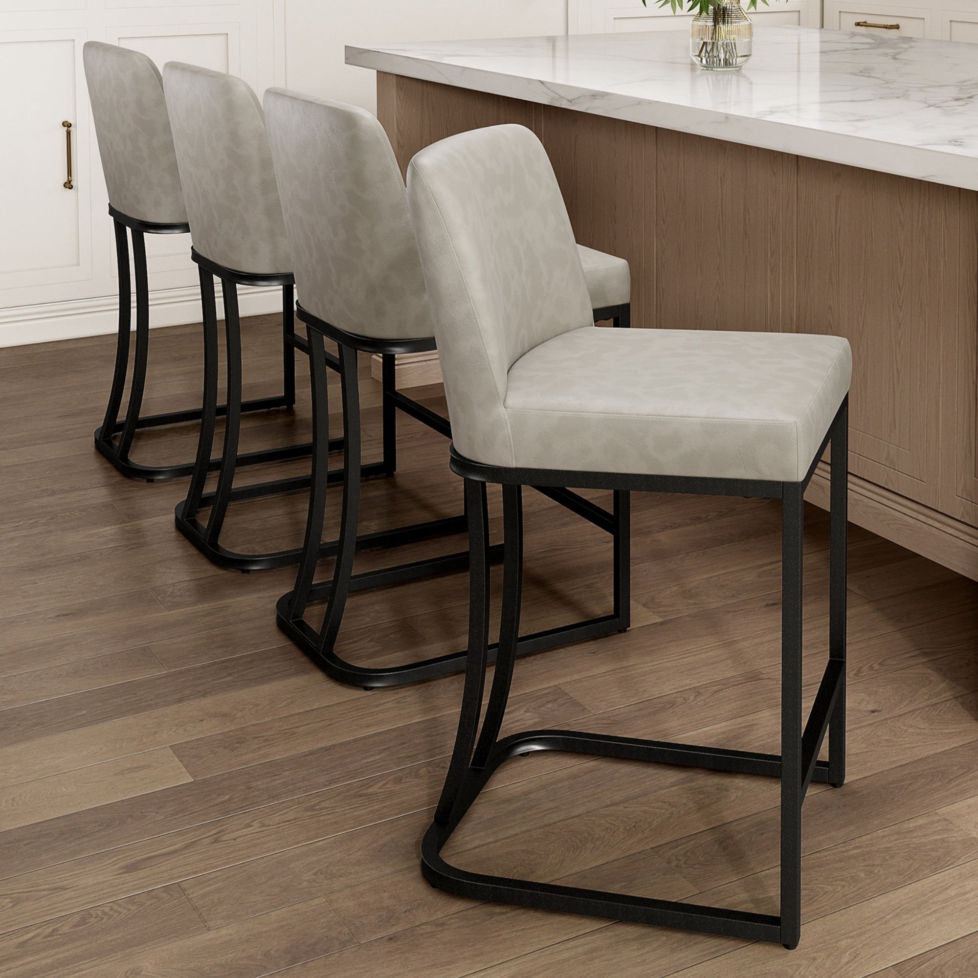 MF Studio 24" Counter Height Bar Stool with Back Set of 4, Faux Leather Bar Chair for Kitchen Island, Light Gray