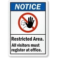 thumbnail image 1 of Size: 16" x 12" - All Visitors Register At Office Weatherproof Metal Sign, 1 of 4
