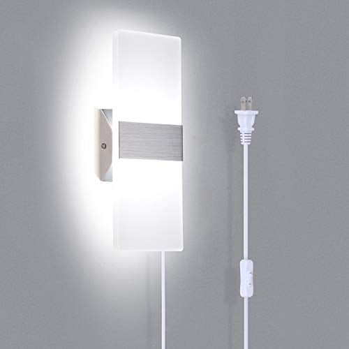 TRLIFE Modern Wall Sconces, Wall Sconce Plug in 12W 6000K Cool White
