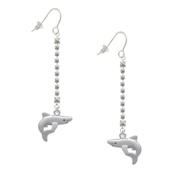 Delight Jewelry Silvertone Shark - Silver-tone Long Sparkle Dangle French Earrings