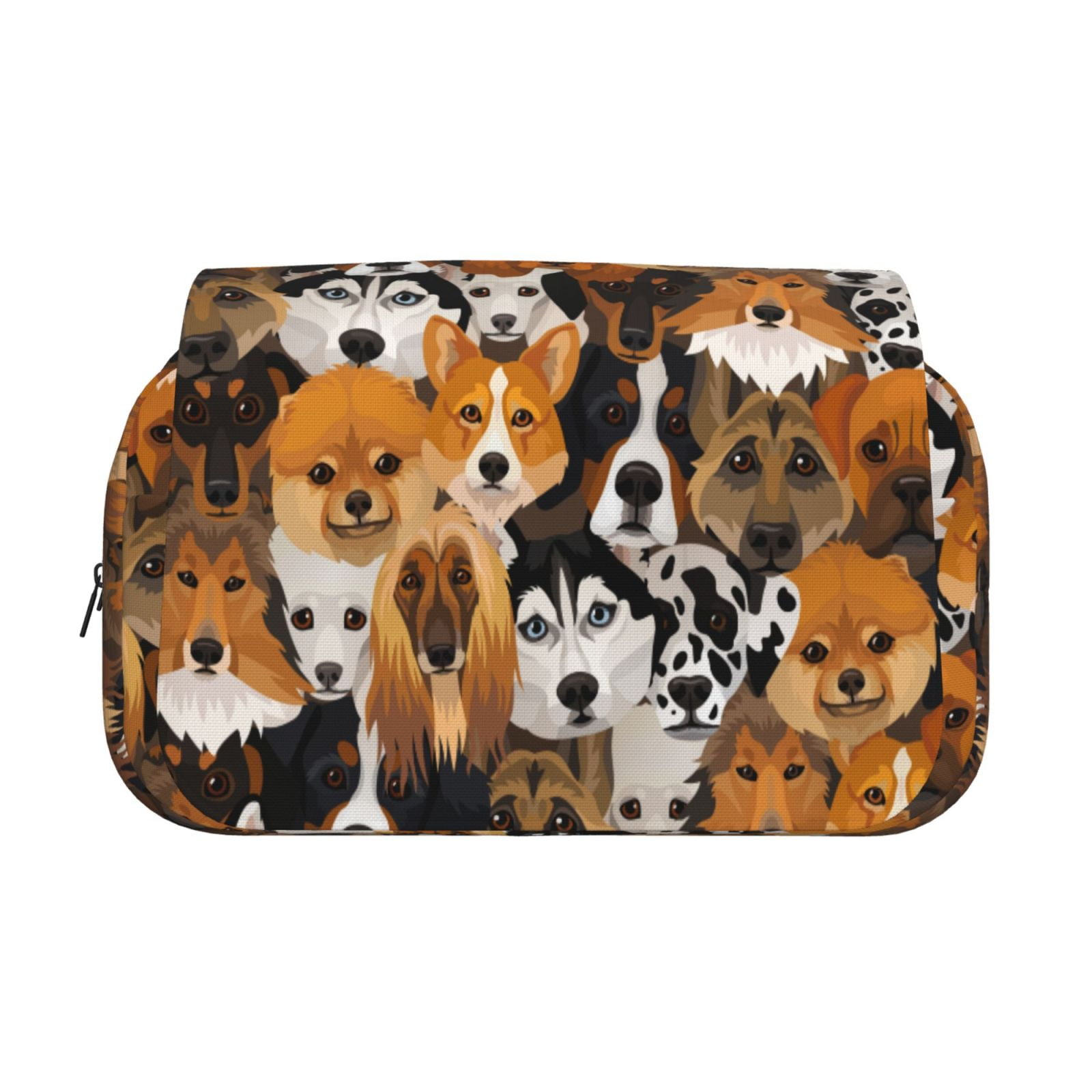 Rateoe Dogs Different Breeds Pattern Double Clamshell Pen Case, Storage Organizer with Two Zipper Compartments– Holds Up to 50 Pencils & Pens