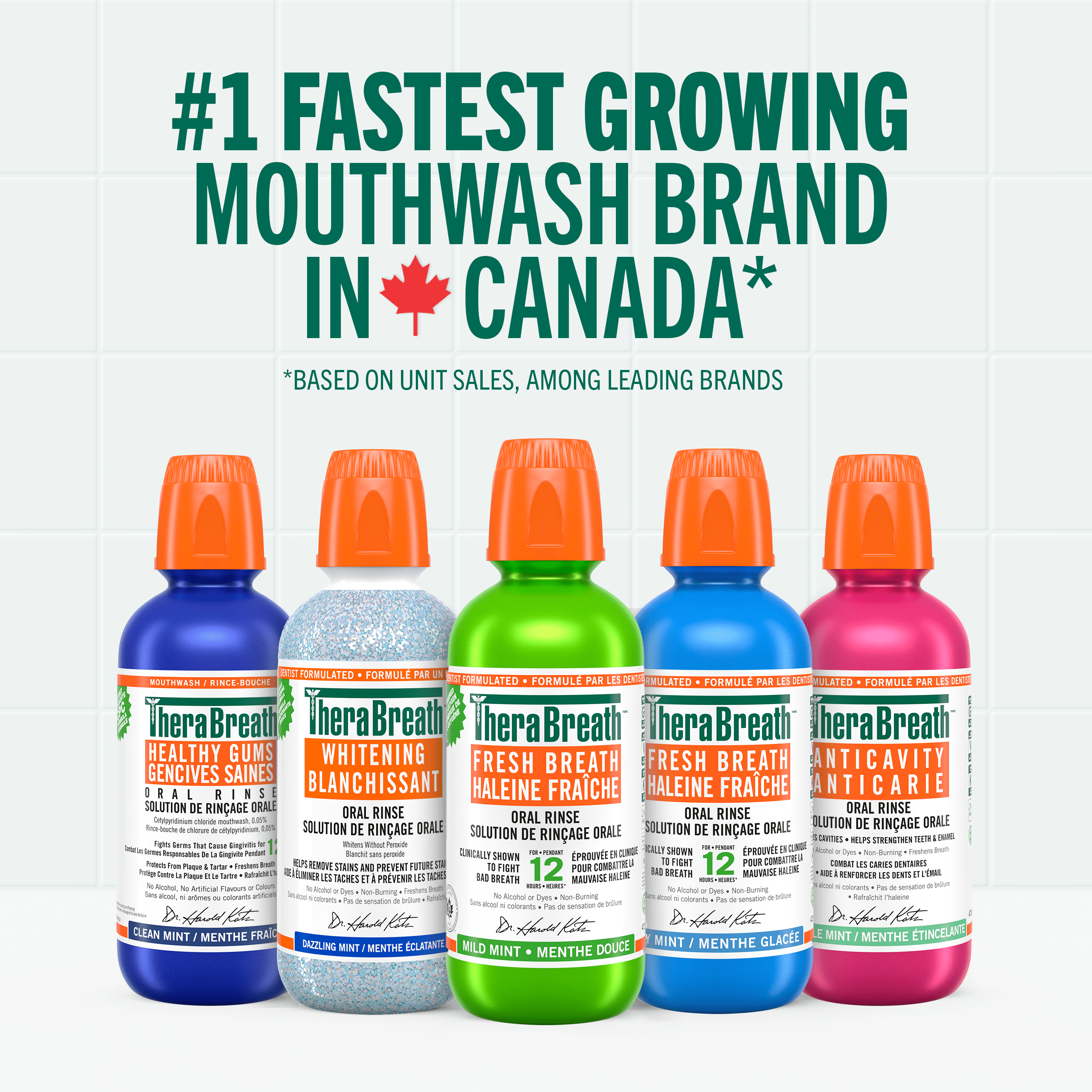 Rince-bouche TheraBreath Haleine fraîche, Menthe Douche, sans alcool, aille de valeur de 1 L. Menthe Douche, 1 L.