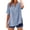 Light Blue, variant on Women's Solid Color Stand Up Collar V Neck Short Sleeve Cotton Linen Top, Half Button Placket, Casual T Shirt Blouse for Summer Daily Wear JN S