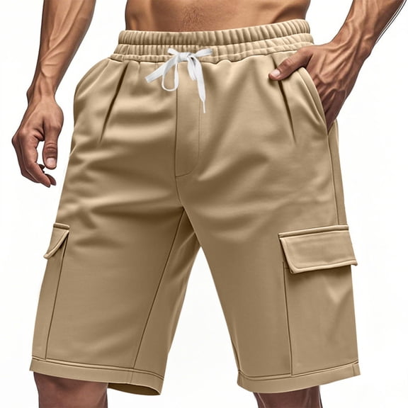 Ceisia Men's Summer Casual Solid Color Cargo Shorts Elastic Waist Drawstring Multi Pocket Fashion Pants Gifts for Father Multicolor 1X