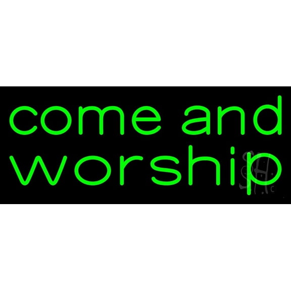Green Come And Worship LED Neon Sign 10" Tall x 24" Wide - inches Black Square Cut Acrylic Backing, with Dimmer - Premium built indoor Sign for Home décor, Event, Religious place, Store interior.