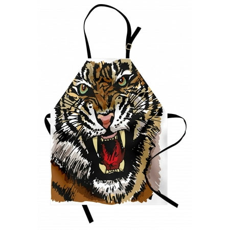 

Tiger Apron Digital Drawing of Large Feline Sketch Style Angry Big Cat with Intense Eyes Print Unisex Kitchen Bib Apron with Adjustable Neck for Cooking Baking Gardening Multicolor by Ambesonne
