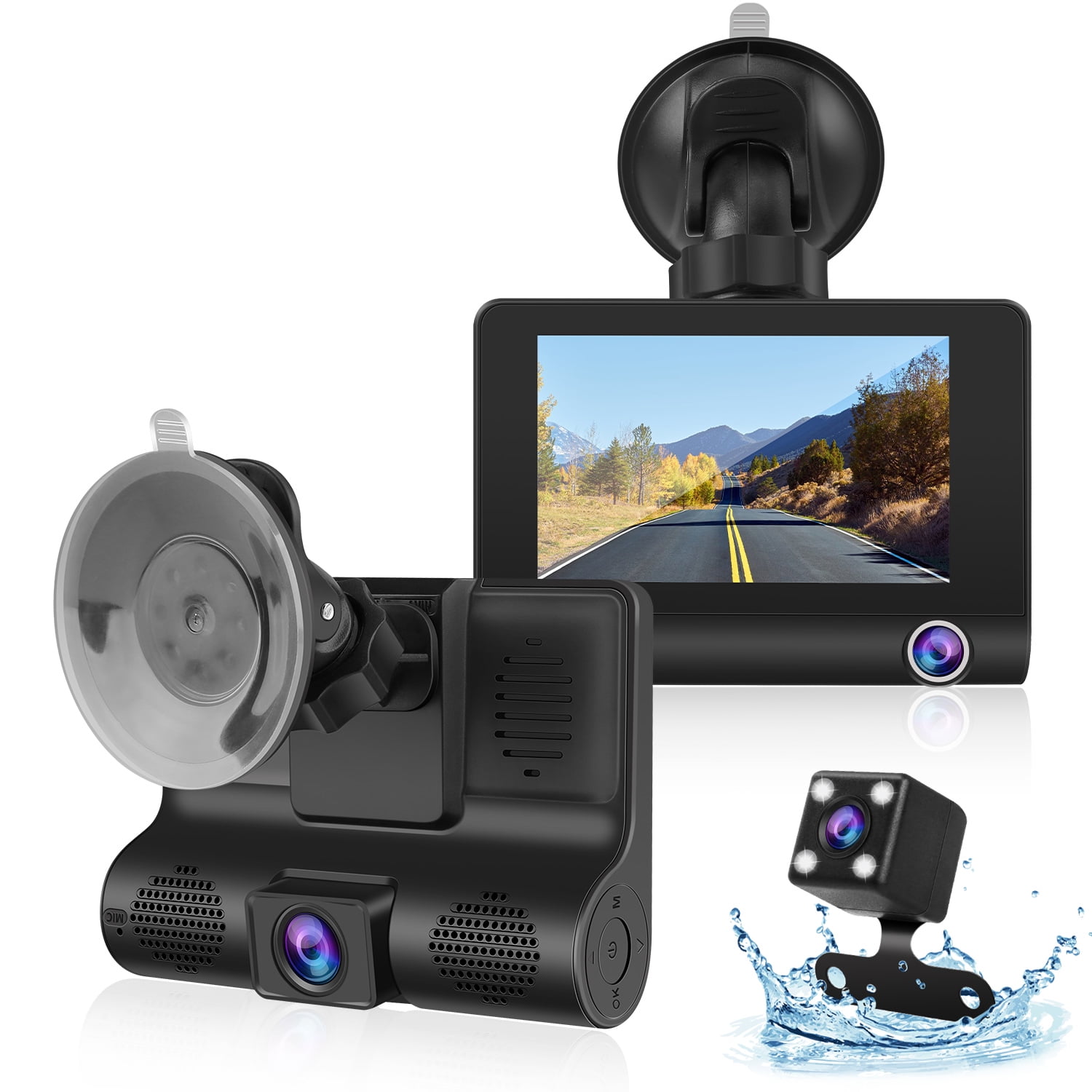 GMAIPOP Dash Cam Front and Rear, 1080P Dash Camera for Cars with SD Card,  Dual Dashcams 3 IPS Screen, Dashboard Camera Recorder 170° Wide