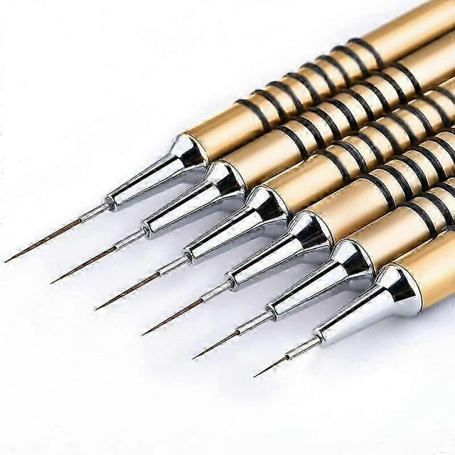 Nail Art Liner Brushes, 6-Piece Nail Art Painting Brush Set for Long Lines, Fine Details, Fine Painting, Size 5/7/9/11/20/25mm (Gold)