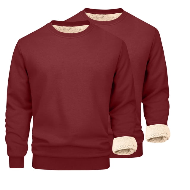 Lovzfmll Men's 2-Pack Solid Color Base Layer Set, Thickened Long Sleeve Crewneck Tops for Warmth and Layering Wine, L