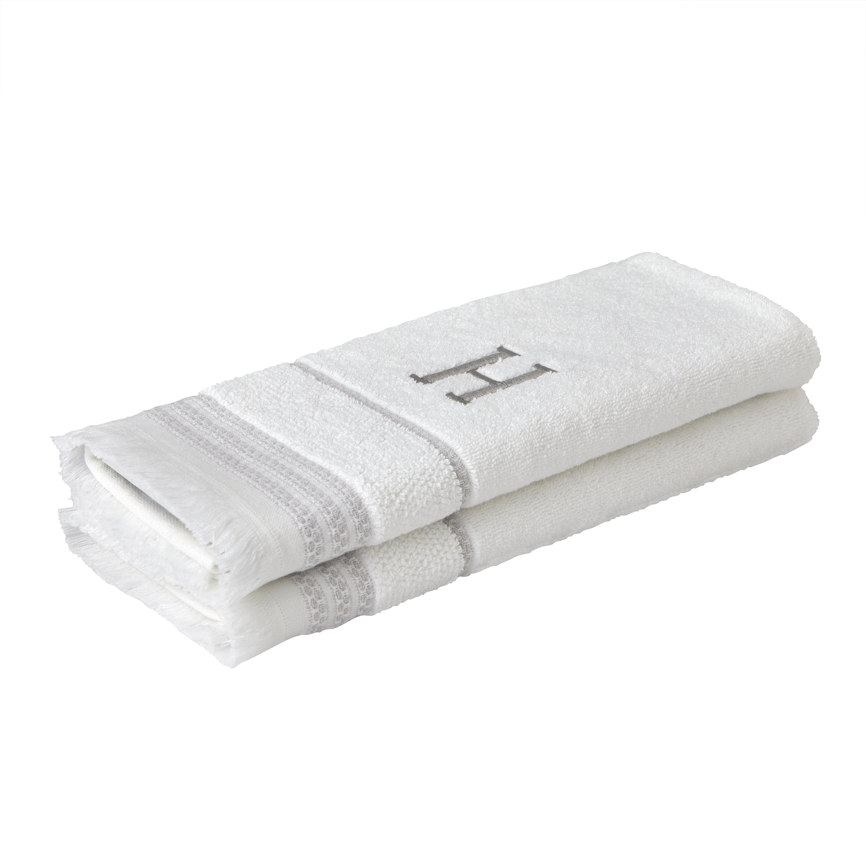 SKL Home Casual Monogram Hand Towel (2-Pack), "H", White