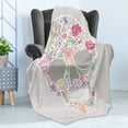 thumbnail image 4 of Sugar Skull Soft Flannel Fleece Throw Blanket, Day of the Dead Theme Florally Ornamented Petals and Leaves, Cozy Plush for Indoor and Outdoor Use, 50" x 70", Multicolor, by Ambesonne, 4 of 5