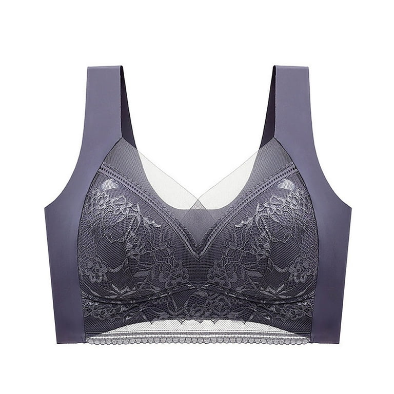 Buy Non-Padded Non-Wired Full Coverage Bra with Mesh Neck In Grey