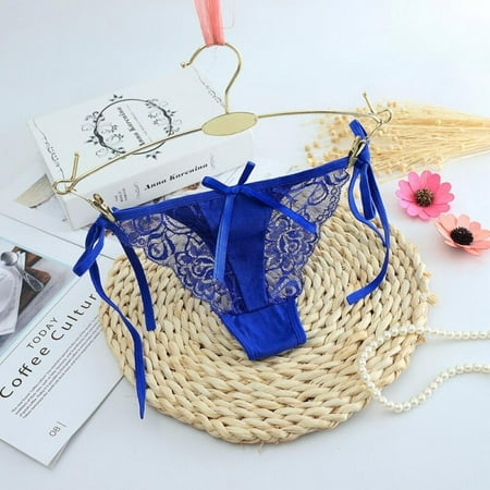 

SweetCandy Women s Cotton Tie Thongs Women s T-Shirts Panties Comfortable Lace Cutout G-String