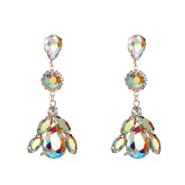Vintage Crystals Pendant Earring All-match Long Tassel Statement Earring for Bride