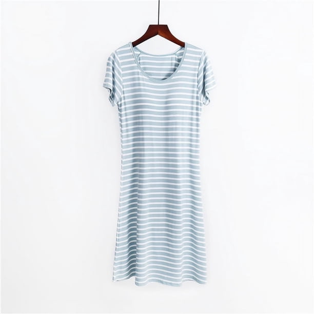 Pijama de mujer de modal con copa acolchada para el pecho, todo en uno, a rayas, ropa de dormir de talla grande, ropa exterior holgada